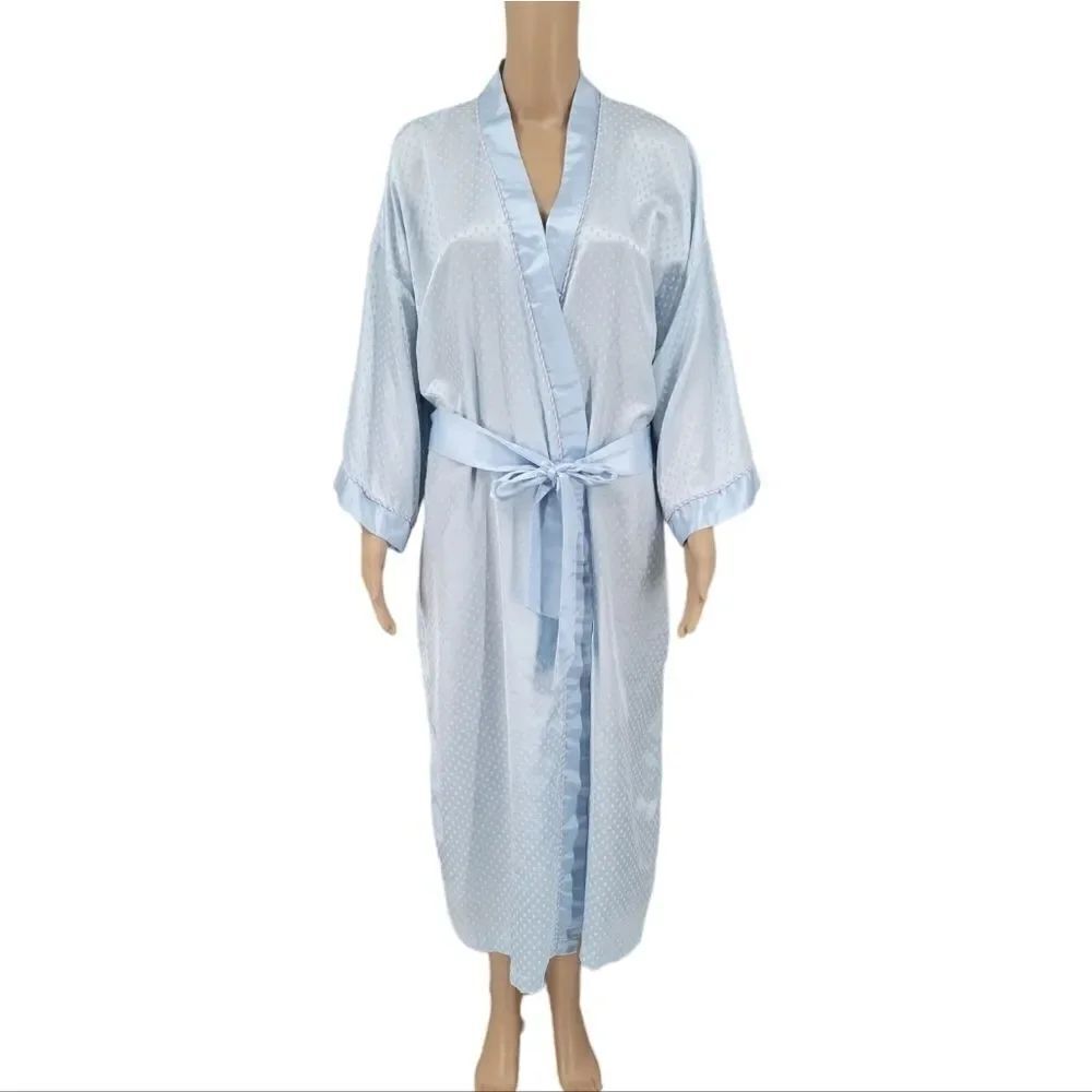 Erika Taylor Vintage Blue Patterned Satin Robe Full Length Women's Size Large